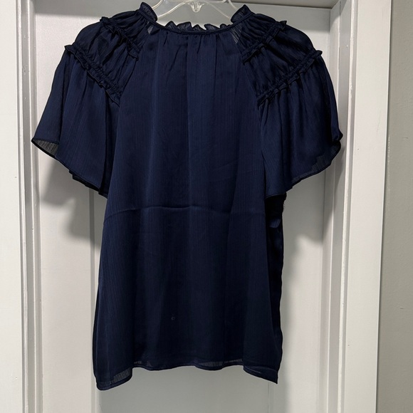 CeCe Navy Blue Ruffle Blouse - Picture 3 of 4